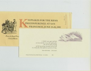 Keepsakes for the RBMS Preconference at San Francisco, June 23-26, 1981